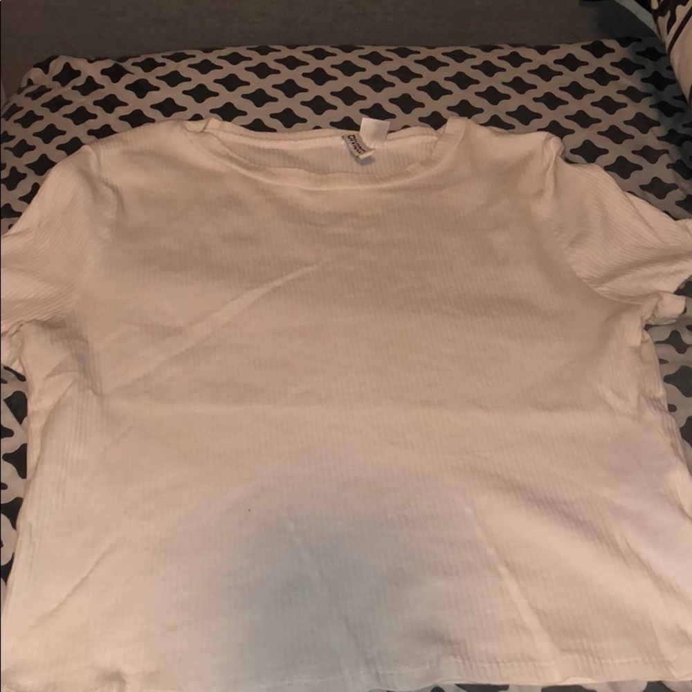 White Divided Ribbed Tee